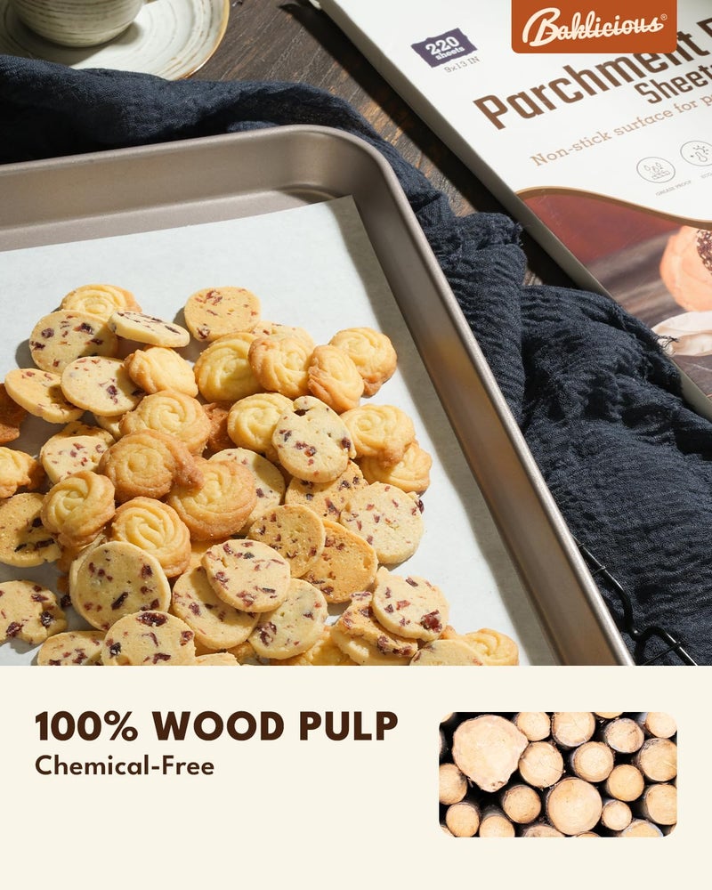 BAKLICIOUS 220 Pcs 9x13 In Parchment Paper Sheets, Baklicious Pre-Cut Non-Stick Parchment Baking Paper for Air Fryer, Oven, Bakeware, Steaming, Cooking Bread, Cupcake, Meat, Cookies - Image 5